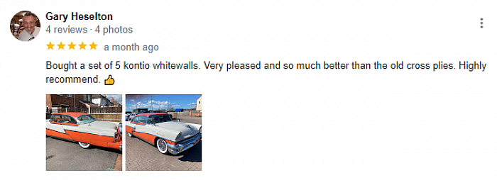 Google review of Old Town Autos, Kontio whitewalls, highly recommended